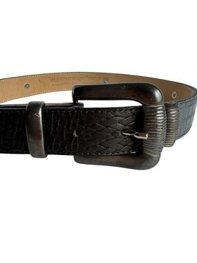 1998 Leatherock Artisan Leather Belt Sz S Gunmetal Buckle Vintage Boho Western